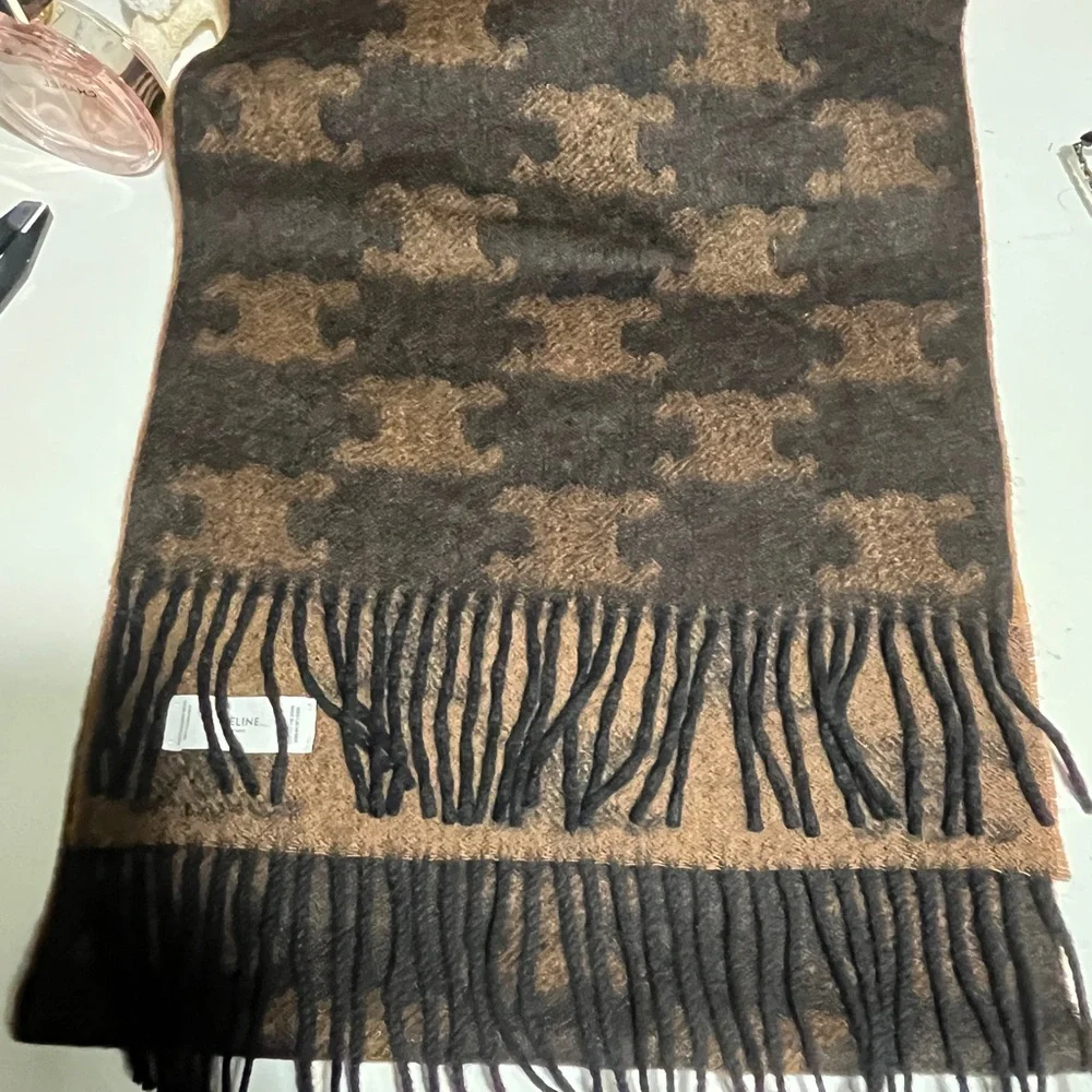 Celine Houndstooth Brown and Black Scarf